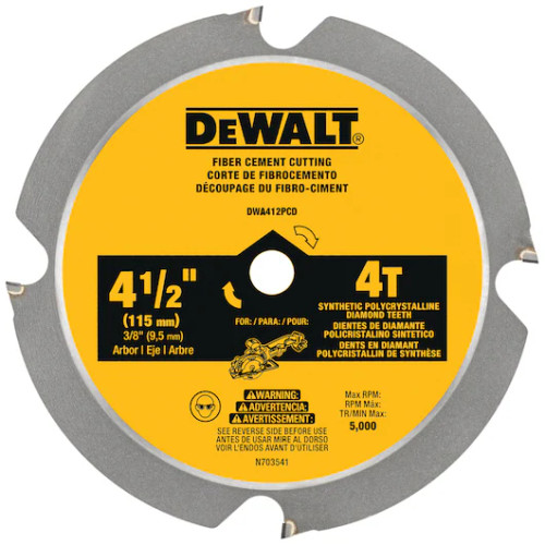 DEWALT DEW-DWA412PCD 4 1/2in 4T Fiber Cement Cutting Circular Saw Blade