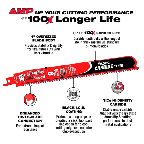 Diablo FRE-DS0608CFA3C 6in Amped Carbide Reciprocating Blade Bi-Metal (3-pk)