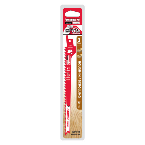 Diablo FRE-DS0705CWR3 7-3/8in Demo-Demon Rough-In/Scrolling Carbide Reciprocating Blade (3 pk)