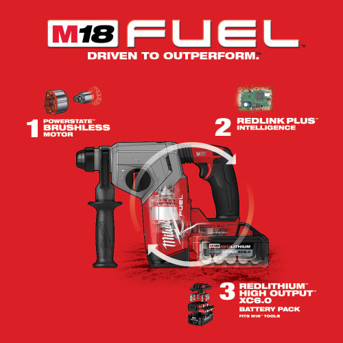 Milwaukee MIL-2912-22 M18 FUEL 1in SDS Plus Rotary Hammer 2x XC6.0 Kit