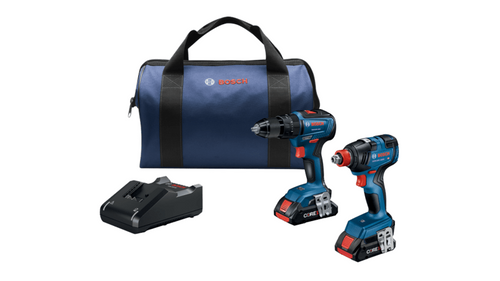 Bosch BOS-GXL18V-233B25 18V 2-Tool Combo 2x CORE18V 4.0Ah Kit w/ 1/2" Hammer Drill/Driver, Freak 1/4" & 1/2" 2-in-1 Bit/Socket Impact Driver