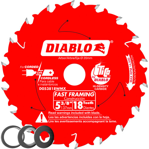 Diablo FRE-D053818WMX  5-3/8in X 18 Tooth Fast Framing Saw Blade