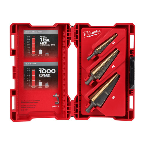 Milwaukee MIL-48-89-9291 3-Piece Cobalt Step Drill Bit Set ( #1, #4, #9)