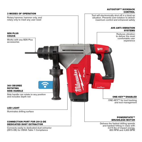 Milwaukee MIL-2915-20 M18 FUEL 1-1/8in SDS Plus Rotary Hammer Bare Tool with ONE-KEY