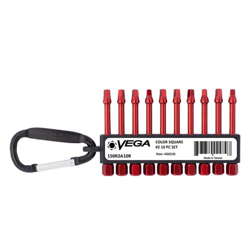 Vega Industries VEGA-150R2A10R #2 x 2" Square Carabiner Colour Bits Set (10pc)