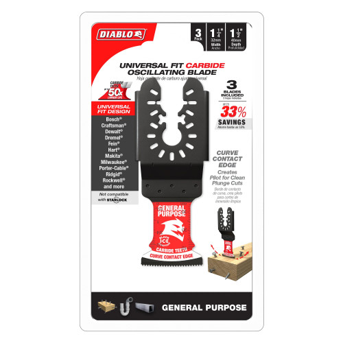 Diablo FRE-DOU125CGPX 1-1/4in Universal Fit Carbide Oscillating Blades for General Purpose Cuts