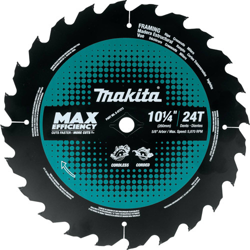 Makita MAK-E-07272 10-1/4" 24T Carbide Tipped Max Efficiency Circular Saw Blade, Framing