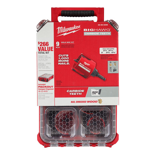 Milwaukee MIL-49-56-9295 9-Piece BIG HAWG with Carbide Teeth Hole Saw Kit in PACKOUT Compact Organizer