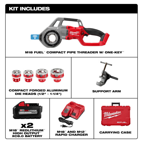 Milwaukee MIL-2870-22 M18 FUEL Compact Pipe Threader 2x XC8.0 Kit with ONE-KEY