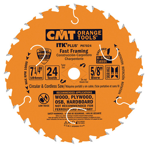 CMT Orange Tools CMT-P07024 7-1/4in X 24T ITK Plus Framing Saw Blade