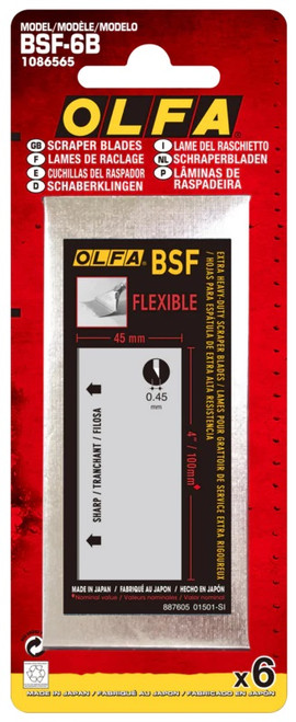 Olfa Blades OLFA-BSF-6B 6-Pack 100mm BSF-6B Flexible Dual-Edge Scraper Blade