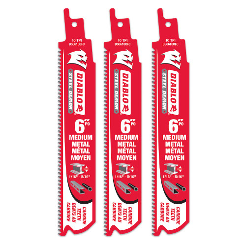 Diablo FRE-DS0610CF3C 6in X 10TPI Steel Demon Carbide Tipped Reciprocating Saw Blade for Medium Metal Cutting (3pk)