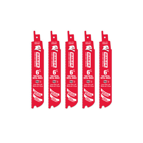 Diablo FRE-DS0620BF5C 6in  20/24TPI Bi-Metal Reciprocating Saw Blade for Thin Metal Cutting (5pk)