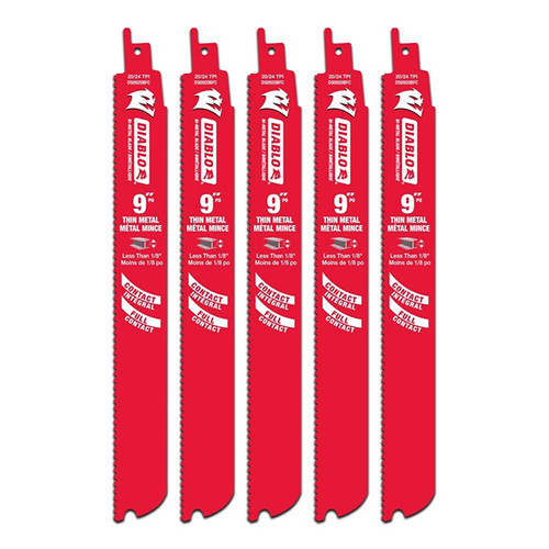 Diablo FRE-DS0920BF5C 9in  20/24 TPI Bi-Metal Reciprocating Blade for Thin Metal (5pk)