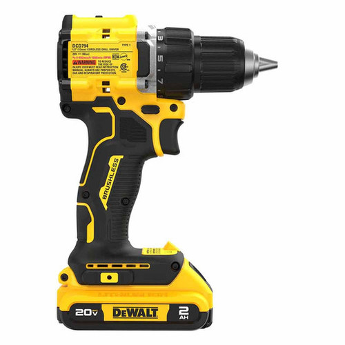 DEWALT DEW-DCD794D1 ATOMIC Compact Series 20V MAX Brushless 1/2in Drill/Driver 2.0Ah Kit