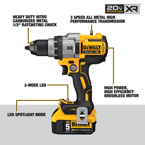 DEWALT DEW-DCD991P2 20V MAX XR Li-Ion Cordless Brushless 3-Speed Drill/Driver 2x 5.0Ah Kit