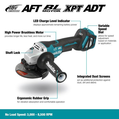 Makita  MAK-DGA517RTX1 18V LXT 5in Angle Grinder with Paddle Switch 5.0 Ah Kit
