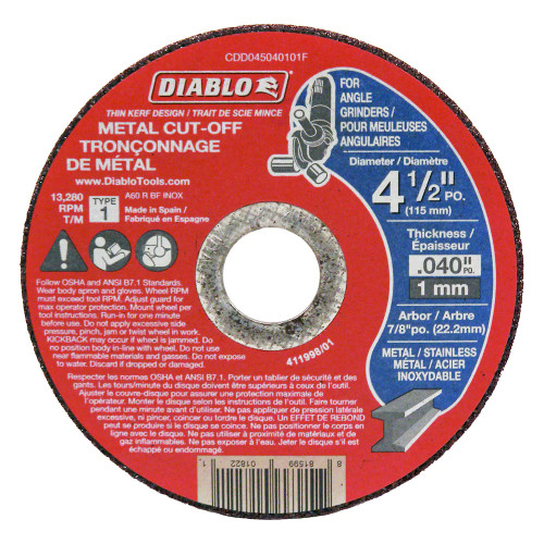 Diablo FRE-CDD045040125F  4-1/2in X 0.040 X 7/8in Type 1 Cut Off Grinder Wheel/Disc for Metal Cutting (25pk)
