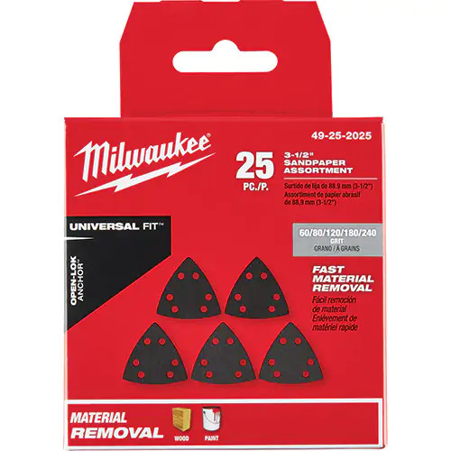 Milwaukee MIL-49-25-2025 3-1/2 Triangle Sandpaper 25pc