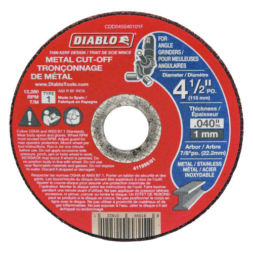 Freud FRE-CDD045040115F Diablo 4-1/2 X 0.040 X 7/8in Type 1 Cut Off Grinder Wheel/Disc for Metal Cutting (15pk)