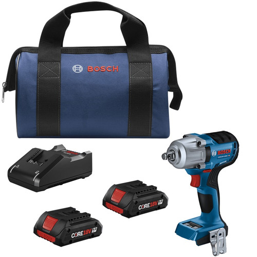 Bosch BOS-GDS18V-330CB25 18V 1/2in Mid-Torque Impact Wrench Kit with Friction Ring and Thru-Hole and (2) CORE18V 4.0 Ah Compact Batteries