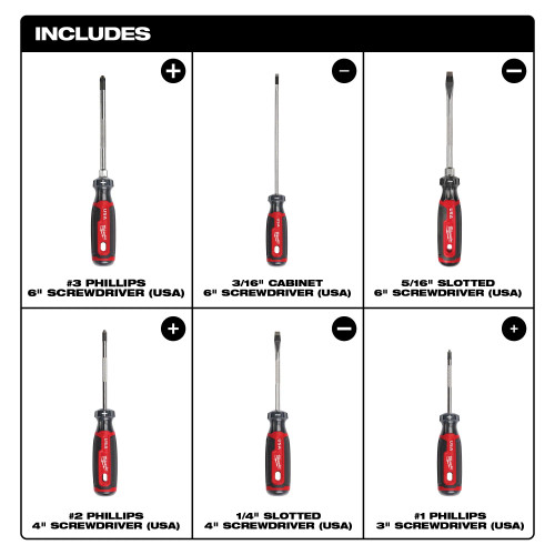 Milwaukee MIL-MT200-6 6pc Cushion Grip Screwdriver Sets - USA