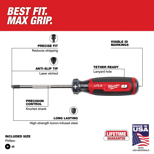 Milwaukee MIL-MT202 4in Cushion Grip Screwdrivers PHILLIPS 2 - USA