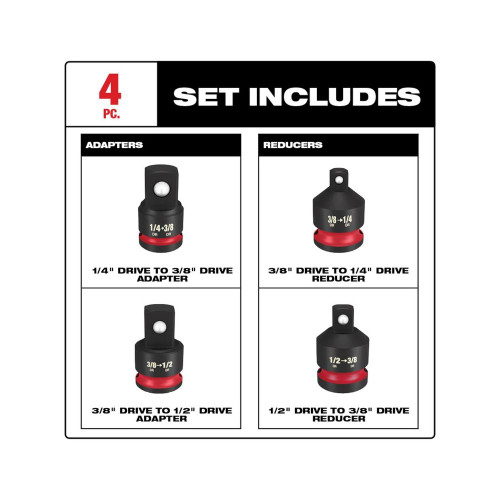 Milwaukee MIL-49-66-6742 4pc SHOCKWAVE Impact Duty 1/4in-1/2in Drive Adapter Set