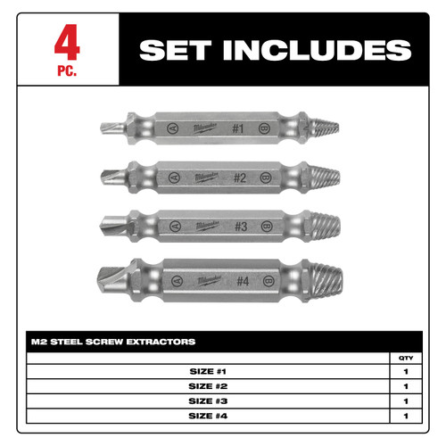 Milwaukee MIL-49-57-9001 M2 Steel Screw Extractor 4-Piece Set