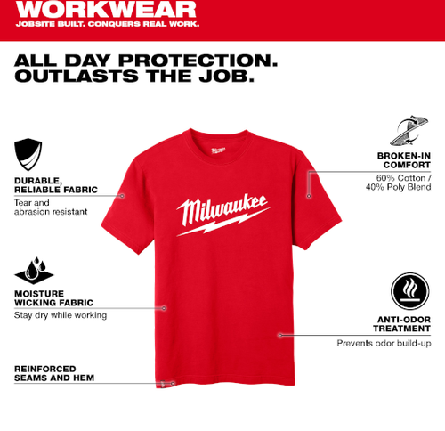 Milwaukee MIL-607R-XX Heavy Duty Tee Short Sleeve Logo Red