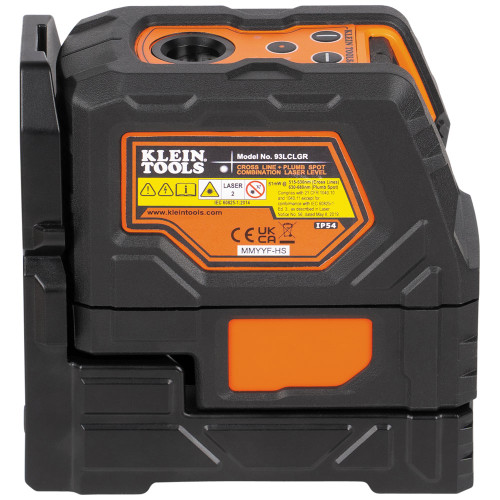 Klein Tools KLE-93LCLGR  Rechargeable Self-Leveling Green Cross-Line Laser Level with Red Plumb