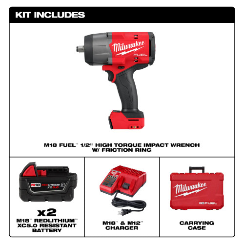 Milwaukee MIL-2967-22 M18 FUEL 1/2in High Torque Impact wrench with Friction Ring Kit