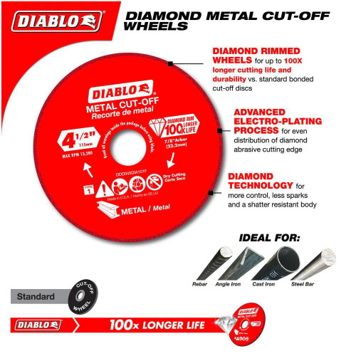 Diablo FRE-CDD050DIA101F 5in Diamond Rimmed Cut Off Grinder Wheel/Disc for Metal Cutting