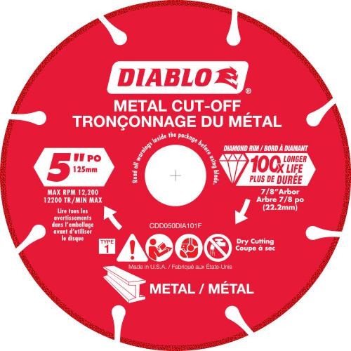 Freud FRE-CDD050DIA101F Diablo 5in Diamond Rimmed Cut Off Grinder Wheel/Disc for Metal Cutting