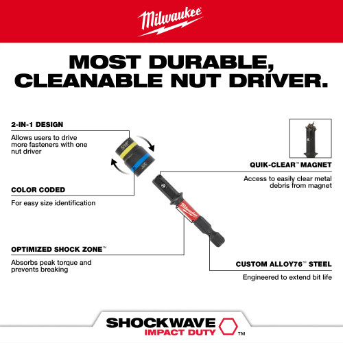Milwaukee MIL-49-66-4543 SHOCKWAVE Impact Duty QUIK-CLEAR 2-in-1 Magnetic Nut Drivers 5/16 - 3/8in