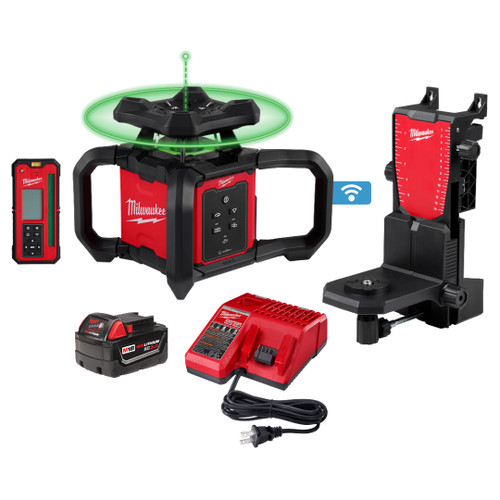 Milwaukee MIL-3702-21 M18 Green Interior Rotary Laser Level Kit with Remote/Receiver and Wall Mount Bracket
