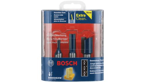 Bosch BOS-RBS024SXW 3 pc. Carbide Tipped Down Shear Plywood Mortising Router Bit Set