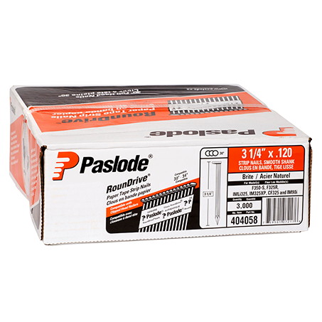 Paslode PAS-404058 3-1/4in x 0.12in 30-Degree  Pro-Strip RounDrive Framing Nails Smooth Brite, 3000-Pack