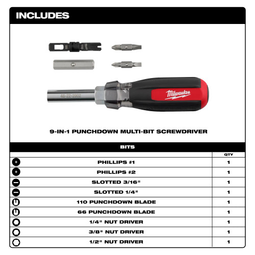 Milwaukee MIL-48-22-2902 9in1 Punchdown Multi-Bit Screwdriver
