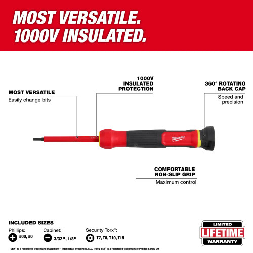 Milwaukee MIL-48-22-2217 8-in-1 1000V Insulated Precision Multi-Bit Screwdriver