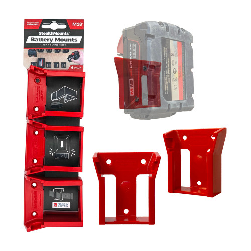 StealthMounts SM-BM-MW18-RED-6 Battery Mounts for Milwaukee M18 Red 6-Pack