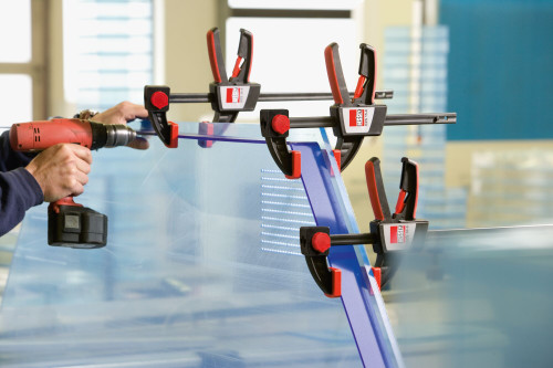 Bessey EZS One-Handed Clamp in use on acrylic