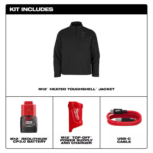 Milwaukee MIL-M100B-KITBLKXX M12 Heated Toughshell Jacket Kit Black
