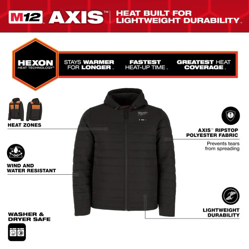 Milwaukee MIL-M102B-KITBLKXX M12 Heated Axis Jacket Kit Black