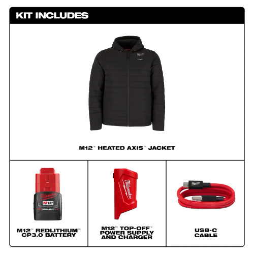 Milwaukee MIL-M102B-KITBLKXX M12 Heated Axis Jacket Kit Black