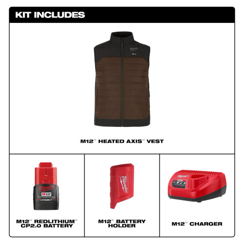 Milwaukee MIL-M300N-KITBRNXX M12 Heated Axis Vest Kit Brown