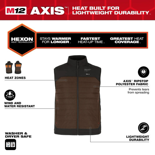 Milwaukee MIL-M300N-KITBRNXX M12 Heated Axis Vest Kit Brown