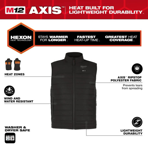 Milwaukee MIL-M300B-KITBLKXX M12 Heated Axis Vest Kit Black