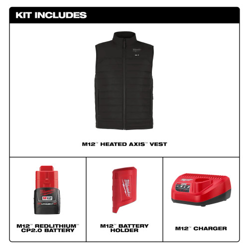 Milwaukee MIL-M300B-KITBLKXX M12 Heated Axis Vest Kit Black