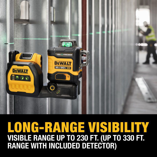 DEWALT DEW-DCLE34033D1 20V MAX XR 3 x 360 High Precision Green Laser Level 2.0Ah Kit